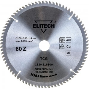 Диск пильный по алюминию (250х30х1.8 мм; 80Z) ELITECH 195630