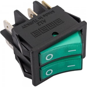Двухклавишный выключатель Emas с подсветкой, зелёные клавиши,1НО+1НО, 250 В AC, 16 А A12B1Y11