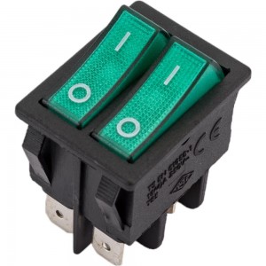 Двухклавишный выключатель Emas с подсветкой, зелёные клавиши,1НО+1НО, 250 В AC, 16 А A12B1Y11