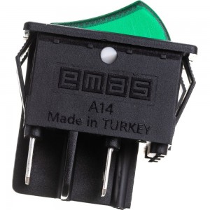 Клавишный выключатель Emas с подсветкой, зелёная клавиша, 2НО, 250В AC, 16А A14B1Y11