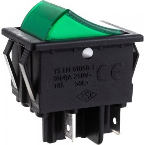 Клавишный выключатель Emas с подсветкой, зелёная клавиша, 2НО, 250В AC, 16А A14B1Y11