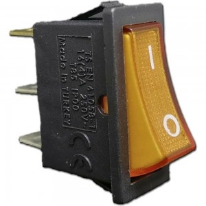 Клавишный выключатель Emas с подсветкой, жёлтая клавиша, 1НО, 250В AC, 16А A21B1S11