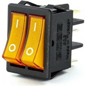 Двухклавишный выключатель Emas с подсветкой, жёлтые клавиши, 1НО+1НО, 250 В AC, 16 А A12B1S11