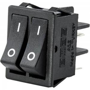 Двухклавишный выключатель Emas без подсветки, черные клавиши, 1НО+1НО, 250В AC, 16А A12B1H10