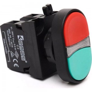 Нажимная кнопка Emas сдвоенная красно-зелёная, 250 В AC, 4 А CP102K20KY