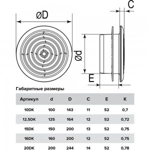 Диффузор приточно-вытяжной со стопорным кольцом и фланцем 100 мм ERA 10DK