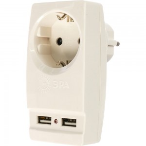 Адаптер ЭРА SP-1e-USB-W Polynom 1гн 220V + 2xUSB 2100mA, c заземлением, белый Б0026332