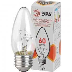 Лампа ЭРА ДС B36, свечка, 60Вт 230В, E27, цветная упаковка 100/6000 Б0039130