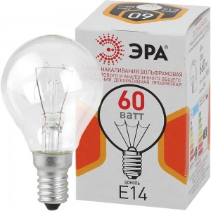 Лампа накаливания ЭРА ДШ, шар, 60 Вт, 230 В, Е14, цветная упаковка Б0039138