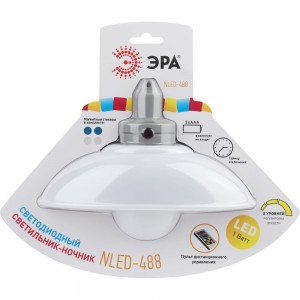 Светодиодный ночник-светильник ЭРА NLED-488-1W-MS-W настенный, на батарейках, с пультом белый, Б0051478