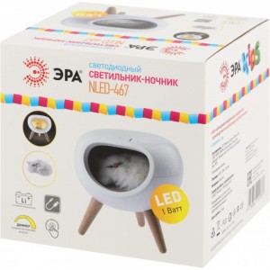 Светодиодный детский светильник ночник ЭРА NLED-467-1W-W котик белый, Б0052814