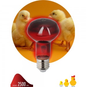 Инфракрасная лампа ЭРА ИКЗК 230-60 R63 Е27 для обогрева животных 60 Вт Е27, Б0057281