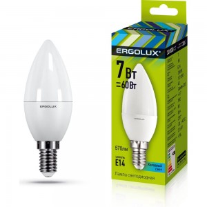 Светодиодная лампа Свеча Ergolux LED-C35-7W-E14-3K 7Вт E14 3000K 172-265В 12134