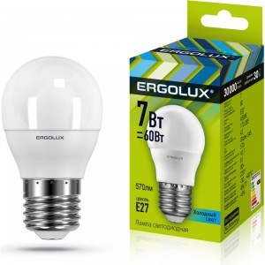 Светодиодная лампа Шар Ergolux LED-G45-7W-E27-4K 7Вт E27 4500K 172-265В 12145