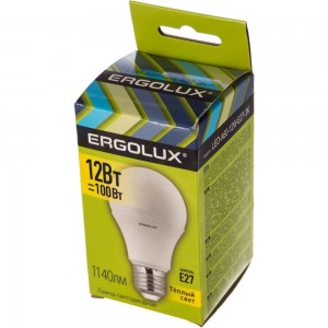 Светодиодная лампа ЛОН Ergolux LED-A60-12W-E27-3K 12Вт E27 3000K 172-265В 12150