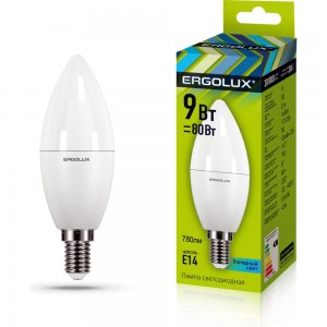 Электрическая светодиодная лампа Ergolux LED-C35-9W-E14-4K Свеча 9Вт E14 4500K 172-265В 13168