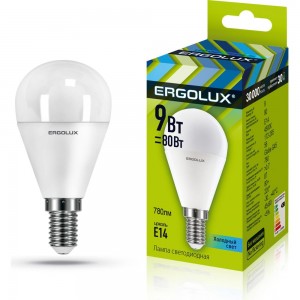 Электрическая светодиодная лампа Ergolux LED-G45-9W-E14-4K Шар 9Вт E14 4500K 172-265В 13174