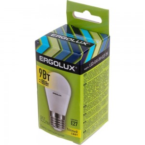 Электрическая светодиодная лампа Ergolux LED-G45-9W-E27-3K Шар 9Вт E27 3000K 172-265В 13176
