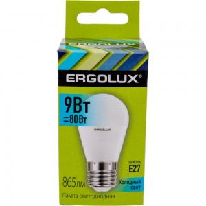 Электрическая светодиодная лампа Ergolux LED-G45-9W-E27-4K Шар 9Вт E27 4500K 172-265В 13177