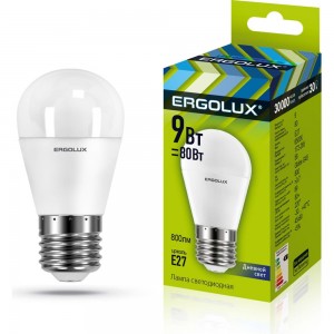 Электрическая светодиодная лампа Ergolux LED-G45-9W-E27-6K Шар 9Вт E27 6500K 172-265В 13178