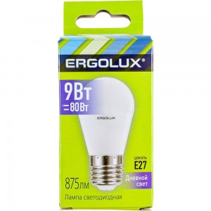 Электрическая светодиодная лампа Ergolux LED-G45-9W-E27-6K Шар 9Вт E27 6500K 172-265В 13178