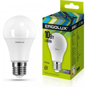 Электрическая светодиодная лампа Ergolux LED-A60-10W-E27-6K ЛОН 10Вт E27 6500K 172-265В 12879