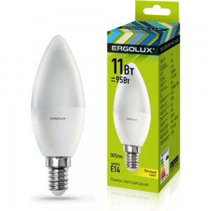 Электрическая светодиодная лампа Ergolux LED-C35-11W-E14-3K Свеча 11Вт E14 3000K 13618