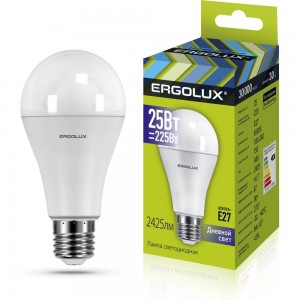 Светодиодная лампа Ergolux LED-A65-25W-E27-6K ЛОН, 25Вт, E27, 6500K, 180-240В 14228