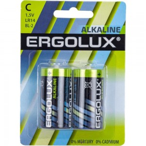 Батарейка Ergolux 1.5В, LR14, Alkaline, BL-2 11751