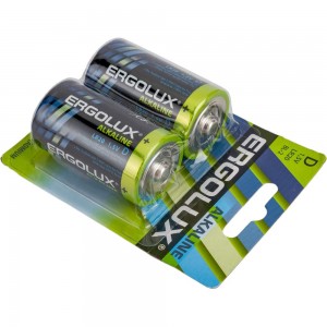 Батарейка Ergolux 1.5В, LR20, Alkaline, BL-2 11752