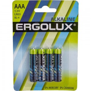 Батарейка Ergolux 1.5В, LR03, Alkaline, BL-4 11744