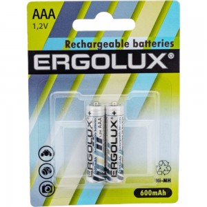 Аккумулятор Ergolux NHAAA600BL2, 1.2В, AAA-600mAh, Ni-Mh, BL-2 12977