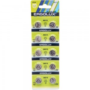 Батарейки для часов Ergolux AG13 BL-10 AG13-BP10 LR44/LR1154/A76/357 14324