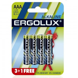 Батарейки Ergolux Alkaline LR03 BL 3+1FREE LR03 BL3+1 1.5В 12865