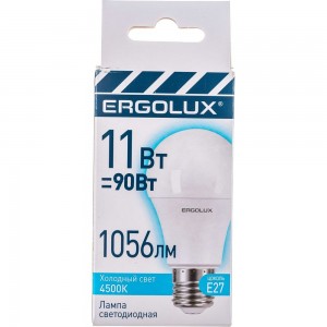 Светодиодная лампа ЛОН Ergolux LED-A60-11W-E27-4K 11Вт Е27 4500К 220-240В, ПРОМО 14459