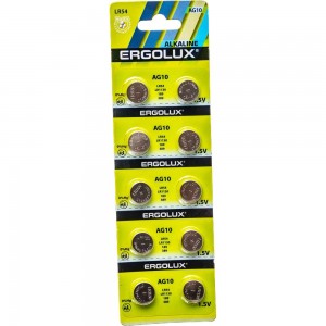 Батарейки для часов Ergolux AG10 BL-10 AG10-BP10 LR54/LR1130/189/389 14321
