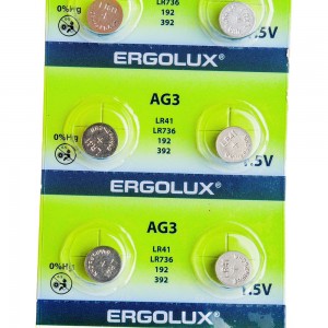 Батарейки для часов Ergolux AG 3 BL-10 AG3-BP10 LR41/LR736/192/392 14314