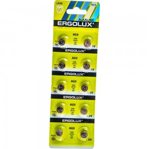 Батарейки для часов Ergolux AG 5 BL-10 AG5-BP10 LR48/LR754/193/393 14316