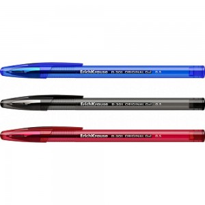 Гелевая ручка ErichKrause R-301 Original Gel Stick 0.5, цвет чернил синий, черный, красный в пакете по 3 шт 42725