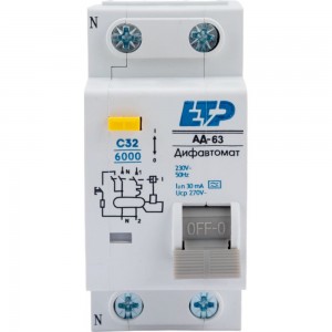 Дифференциальный автомат ETP 1P+N 32А тип A 30 мА 6 кА 19056
