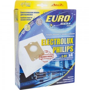 Мешок-пылесборник синтетический для пылесосов ELECTROLUX, PHILIPS, AEG (4 шт.) EURO CLEAN E-02/4
