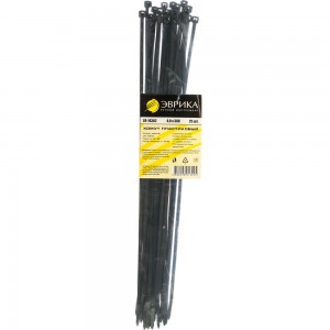 Универсальный пластиковый хомут ЭВРИКА черный 4.0x300 мм, 25 шт. ER-14302