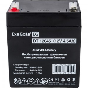 Батарея аккумуляторная АКБ DT 12045 12V 4.5Ah, клеммы F1 ExeGate 252439