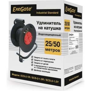 Удлинитель на катушке ExeGate industrial ECS-2-1.5R 4 евро с заземлением, IP44, 25м, 3х1,5мм2 286339