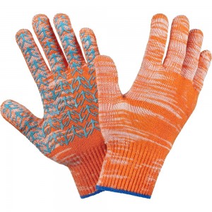 Трикотажные перчатки с ПВХ Фабрика перчаток плотные 10 класс, 6 нитей, оранжевые 6-10-ПЛ-ОР-(L)
