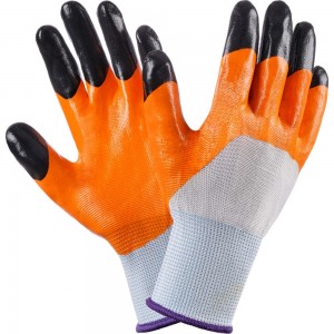 Нейлоновые перчатки Фабрика перчаток оранжевые с черными пальцами ПЕР-НЕЙЛ-ОРАНЖ-720