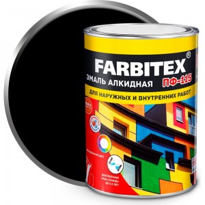 Алкидная эмаль FARBITEX ПФ-115 (черный; 0.8 кг) 4300006010