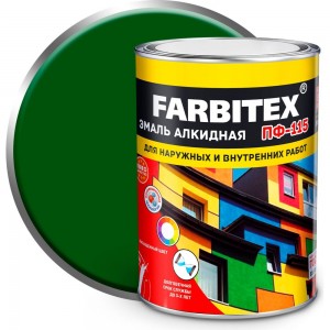 Алкидная эмаль FARBITEX ПФ-115 (ярко-зеленый; 0.8 кг) 4300006012