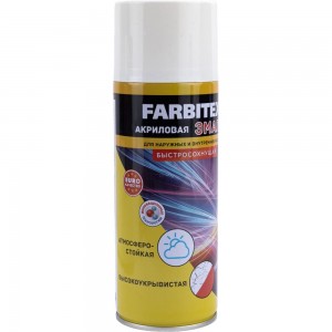 Акриловая эмаль Farbitex аэрозоль, 520 мл, RAL 9016 белый транспортный 4100008948