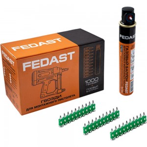 Усиленные гвозди для монтажного пистолета Fedast 3.0х25 мм в комплекте с газовым баллоном 165 мм fd3025egfc